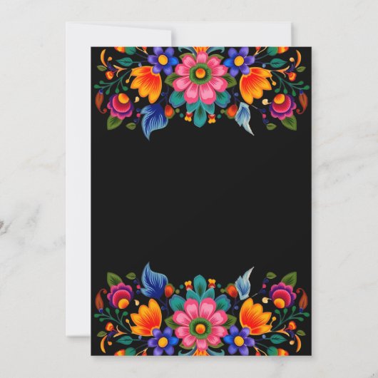 Mexicaanse Fiesta Bloemen Zwart Quinceanera Kaart (Achterkant)