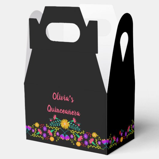 Mexicaanse Fiesta Bloemen Zwart Roze Gepersonalise Bedankdoosjes (Geopend)