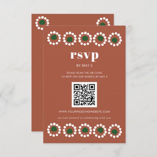 Mexicaanse Fiesta Boho Barro Wedding QR Code RSVP Kaartje (Voorkant / Achterkant)