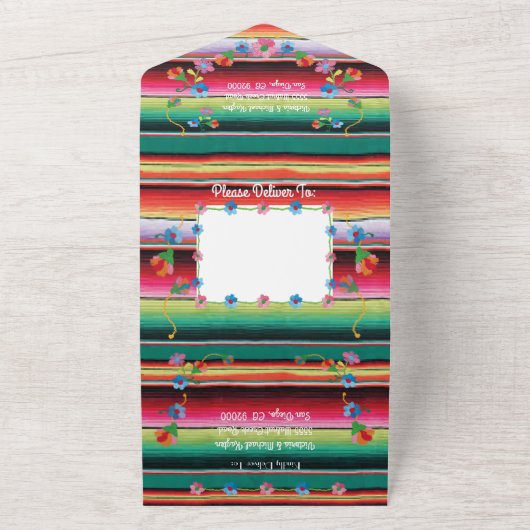 Mexicaanse Fiesta Borduurwerk Bloemen Bruiloft All In One Uitnodiging (Buitenkant)