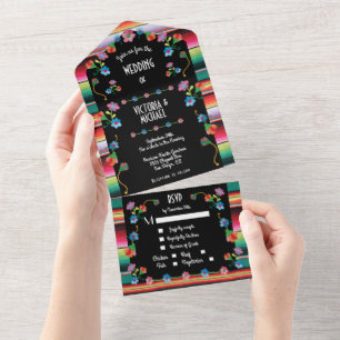 Mexicaanse Fiesta Borduurwerk Bloemen Bruiloft All In One Uitnodiging