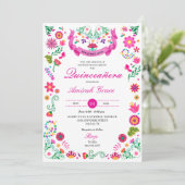 Mexicaanse Fiesta Borduurwerk Quinceañera Uitnodig Kaart (Staand voorkant)