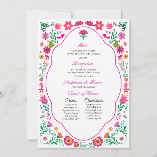 Mexicaanse Fiesta Borduurwerk Quinceañera Uitnodig Kaart (Achterkant)