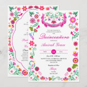 Mexicaanse Fiesta Borduurwerk Quinceañera Uitnodig Kaart (Voorkant / Achterkant)