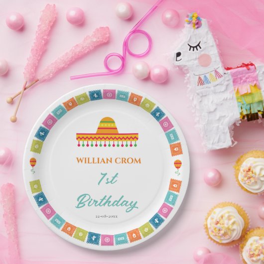 Mexicaanse Fiesta Cactus 1e Jaar Verjaardag Papieren Bordje (Feest)