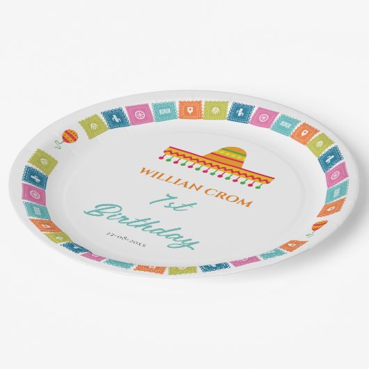 Mexicaanse Fiesta Cactus 1e Jaar Verjaardag Papieren Bordje (Gekanteld)