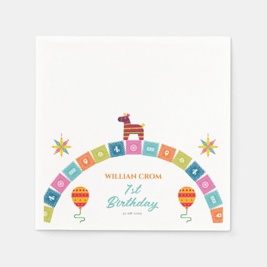 Mexicaanse Fiesta Cactus 1e Jaar Verjaardag Servet (Voorkant)