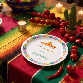 Mexicaanse Fiesta Cactus 1e Verjaardag Papieren Bordje