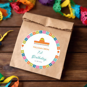 Mexicaanse Fiesta Cactus 1e Verjaardag Ronde Sticker