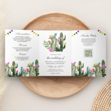 Mexicaanse Fiesta Cactus Bloem QR Code Bruiloft