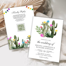 Mexicaanse Fiesta Cactus Bloem QR Code Bruiloft