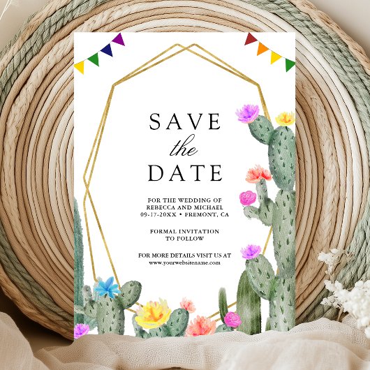 Mexicaanse Fiesta Cactus Bloemen Foto Bruiloft Save The Date