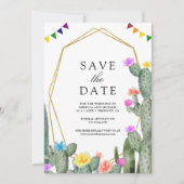 Mexicaanse Fiesta Cactus Bloemen Foto Bruiloft Save The Date (Voorkant)