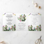 Mexicaanse Fiesta Cactus Floral All-in-One Weddens Drieluik Uitnodiging (Binnen)