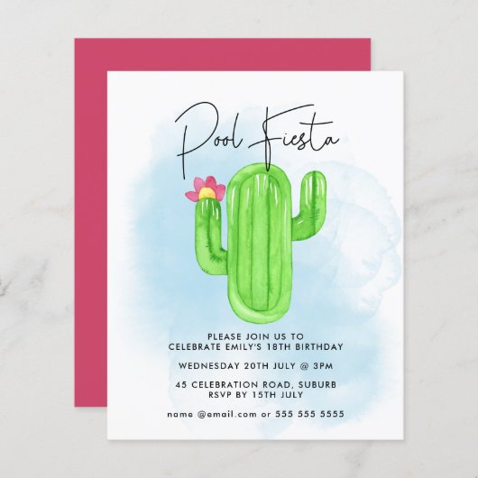 Mexicaanse Fiesta Cactus Pool Party any age Birthd (Voorkant / Achterkant)