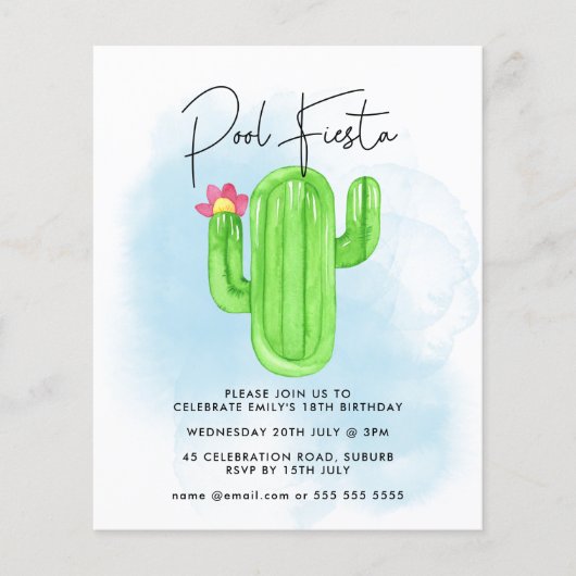 Mexicaanse Fiesta Cactus Pool Party any age Birthd (Voorkant)