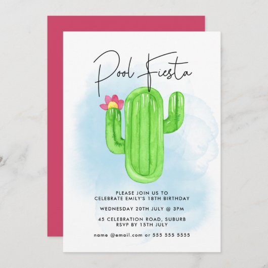 Mexicaanse Fiesta Cactus Pool Party any age Birthd Kaart (Voorkant / Achterkant)