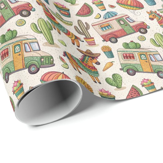 Mexicaanse Fiesta Camper Van & Piñata Pattern Cadeaupapier (Rol Hoek)