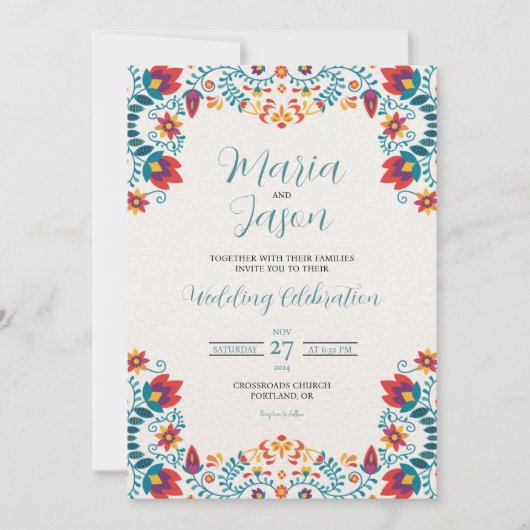 Mexicaanse Fiesta Elegante Kleurrijke Bloemen Huwe Kaart (Voorkant)
