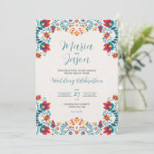 Mexicaanse Fiesta Elegante Kleurrijke Bloemen Huwe Kaart (Staand voorkant)