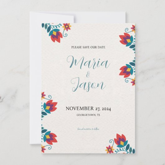 Mexicaanse Fiesta Elegante Kleurrijke Bloemen Huwe Save The Date (Voorkant)