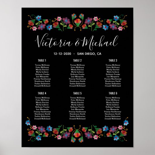 Mexicaanse fiesta Embroidery Floral Seating Chart Poster (Voorkant)