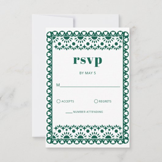 Mexicaanse Fiesta Emerald Papel Picado Boho Weddin RSVP Kaartje (Voorkant)