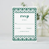 Mexicaanse Fiesta Emerald Papel Picado Boho Weddin RSVP Kaartje (Staand voorkant)