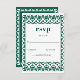 Mexicaanse Fiesta Emerald Papel Picado Boho Weddin RSVP Kaartje
