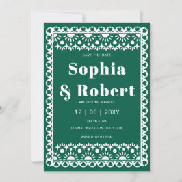 Mexicaanse Fiesta Emerald Papel Picado Boho Weddin Save The Date