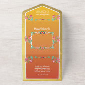 Mexicaanse Fiesta Faux Gold Folie Bloemen Huwelijk All In One Uitnodiging (Buitenkant)