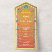 Mexicaanse Fiesta Faux Gold Folie Bloemen Huwelijk All In One Uitnodiging (Binnen)