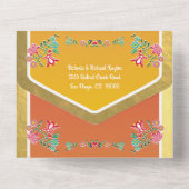 Mexicaanse Fiesta Faux Gold Folie Bloemen Huwelijk All In One Uitnodiging (Achterkant)