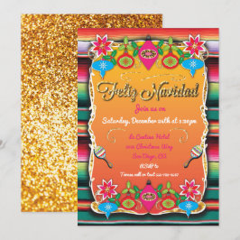 Mexicaanse Fiesta Feliz Navidad Party Gold Glitter Kaart