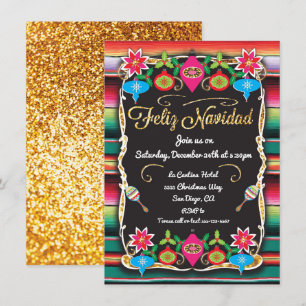 Mexicaanse Fiesta Feliz Navidad Party Gold Glitter Kaart