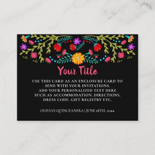 Mexicaanse Fiesta Floral Black aangepaste behuizin Informatiekaartje (Voorkant)