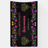 Mexicaanse Fiesta Floral Black Quinceanera Birthda Spandoek (Verticaal)