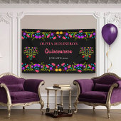 Mexicaanse Fiesta Floral Black Quinceanera Birthda Spandoek