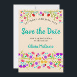 Mexicaanse Fiesta Floral Champagne en Groen Save The Date<br><div class="desc">Sla de Kaart Datum aankondiging op die u kunt aanpassen aan elke gelegenheid. Het bloemontwerp heeft een overvloed aan Mexicaanse Fiesta-bloemen op de voorkant met een zoete typografie in jadegroen met een champagneachtergrond. De sjabloon is ingesteld voor u om de kaart te personaliseren met uw speciale datum, uw gelegenheid en...</div>
