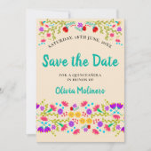 Mexicaanse Fiesta Floral Champagne en Groen Save The Date (Voorkant)