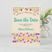  Mexicaanse Fiesta Floral Champagne en Groen Save The Date (Staand voorkant)