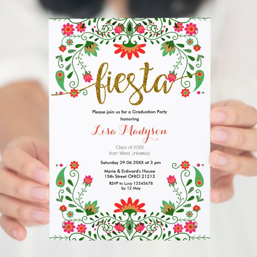 Mexicaanse Fiesta Floral Graduation Party Kaart