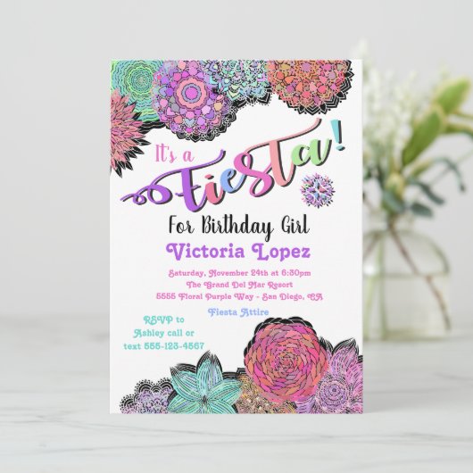 Mexicaanse Fiesta Floral Mandala Verjaardagsfeest Kaart (Staand voorkant)