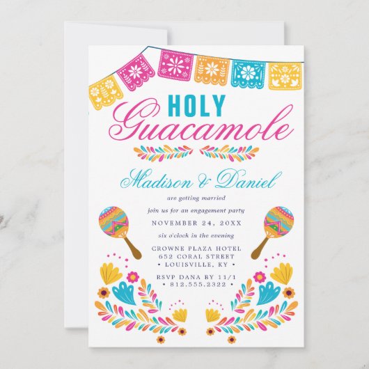 Mexicaanse Fiesta Floral Maraca Engagement Party Kaart (Voorkant)