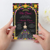 Mexicaanse Fiesta Floral Prinses Goud Quinceanera Kaart