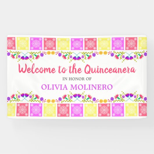  Mexicaanse Fiesta Floral Quinceanera Welkom Spandoek (Horizontaal)