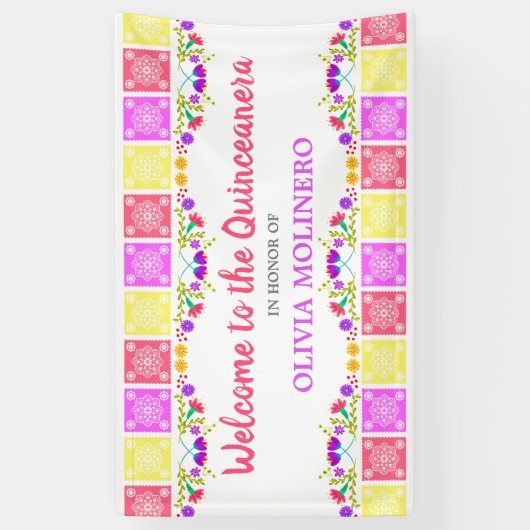  Mexicaanse Fiesta Floral Quinceanera Welkom Spandoek (Verticaal)