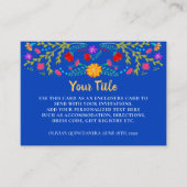 Mexicaanse Fiesta Floral Royal Blue receptie Informatiekaartje (Voorkant)