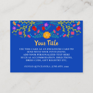 Mexicaanse Fiesta Floral Royal Blue receptie Informatiekaartje