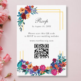 Mexicaanse Fiesta Flower Wedding QR Code RSVP Card Informatiekaartje